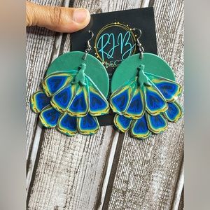 Hand Made Peacock Round Dangle Earrings